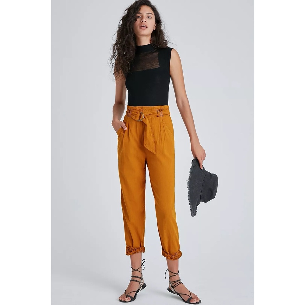 Anthropologie Malin Utilityโ High Rise Straight Leg Pants in Rust Orange